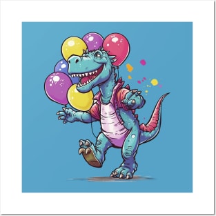 Dino and balloons Posters and Art